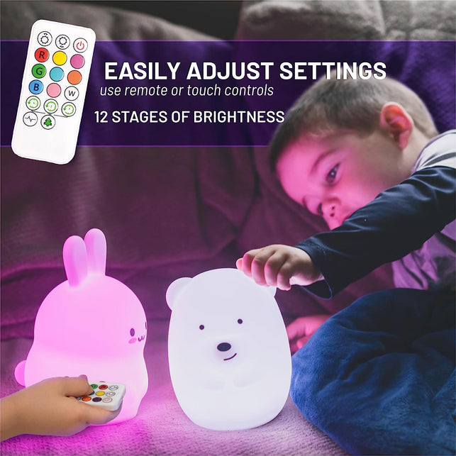 Lumipets Bunny Rabbit, Night Light, Silicone Nursery Light for Baby and Toddler, Cute Squishy Animal Night Lights for Kids, Girls and Boys, Kawaii Night Light for Bedroom