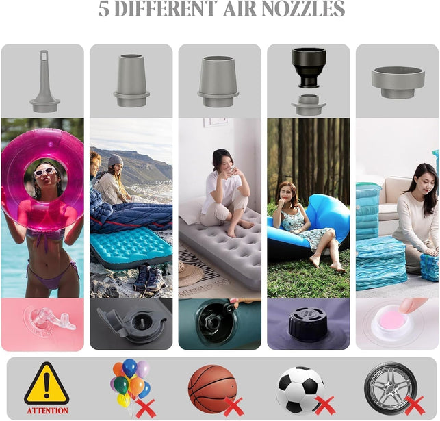 Electric Air Pump for Inflatables, Mini Portable Rechargeable Inflate Deflate Pump with Camping Light for Air Mattress Swimming Rings Pool Floats Raft Bed Bouncy Yoga Ball Vacuum Storage Bags