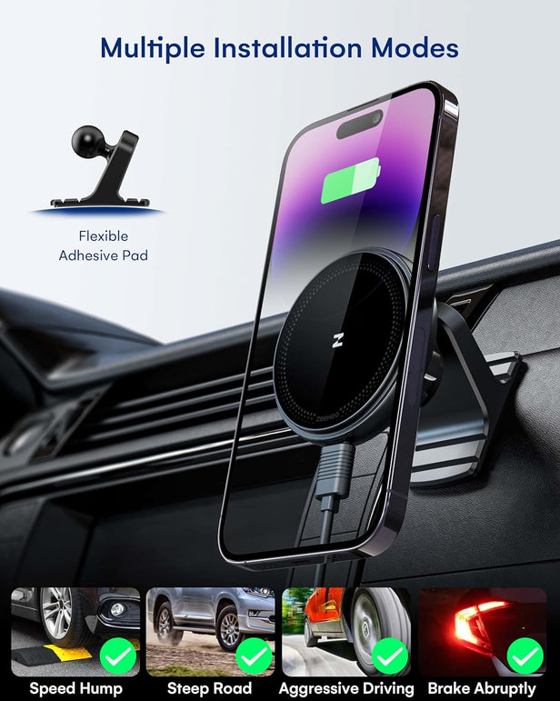 Magnetic Wireless Car Charger Mount, Mag-Safe Compatible Car Mount Wireless Charger, Dashboard & Air Vent Car Phone Mount Compatible for Iphone 15 14 13 12 Pro Max Mini Etc