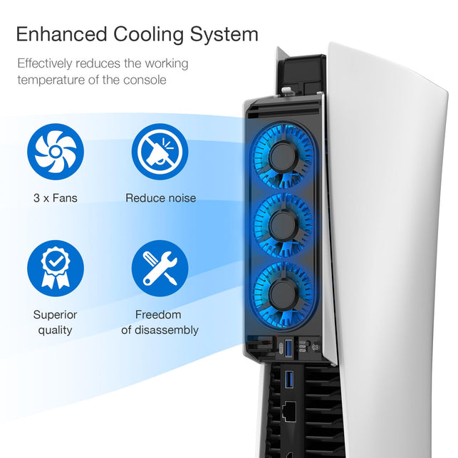 JUSPRO Cooling Fan for PS5 Accessories, Upgraded Quiet Cooler Fan with LED Light for Playstation 5 Console/Playstation 5 Digital Edition & Ultra HD Game Console