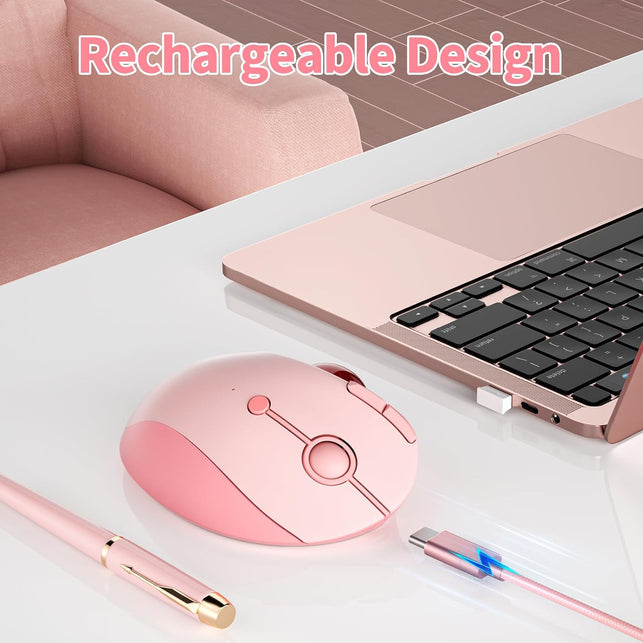 Wireless Trackball Mouse, Bluetooth Ergonomic Mouse - Rollerball Mouse Rechargeable Multi Devices Usb/Bluetooth Connection Thumb Control Mouse Compatible for Mac/Android/Windows Computers, Pink