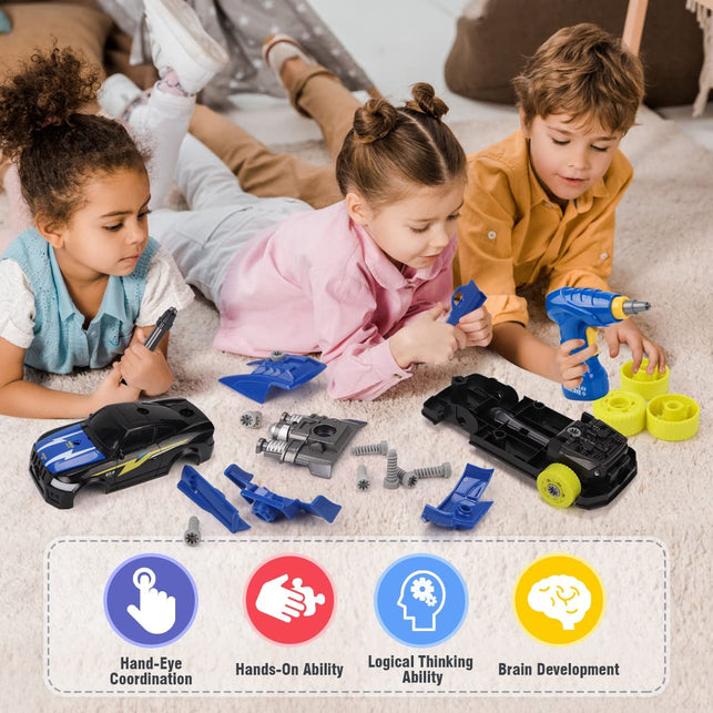 REMOKING Kids Toys for Boys&Girls,Take Apart Racing Car,Stem Building Toys 26 Pieces Assembly Car Toys with Drill Tool, Lights and Sounds,Birthday, for Kids