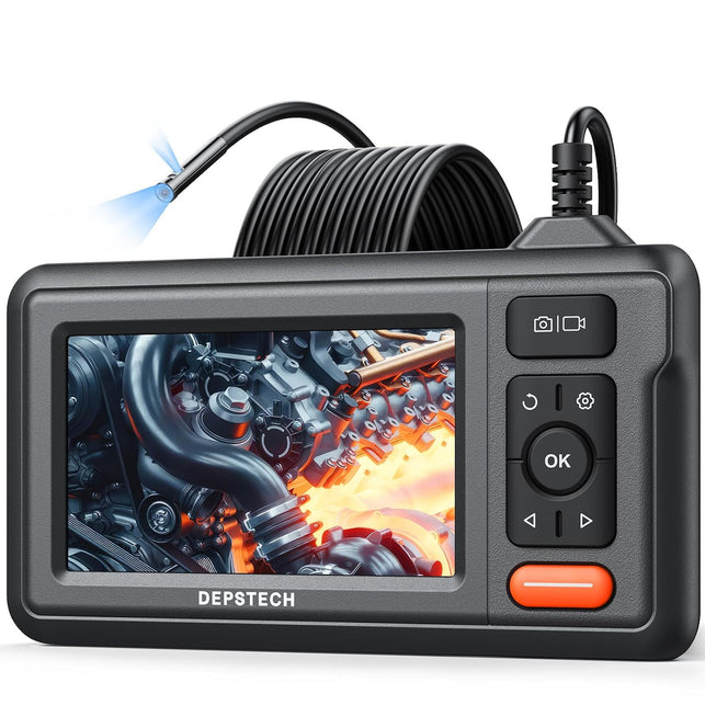 DEPSTECH Dual Lens Borescope Camera with Light, HD Endoscope, 4.3'' IPS Screen, Inspection IP67 Waterproof, 16.5Ft Semi-Rigid Snake Camera Cable for Car Wall Drain Pipe