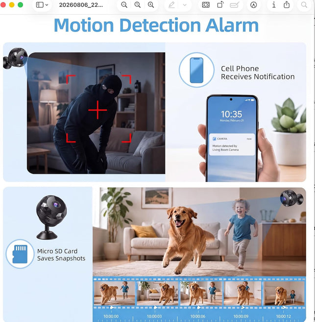 Mini Hidden Camera 1080P Full HD Hidden Camera Portable Small Nanny Cam with Night Vision and Motion Detection - Built-In Battery - 1-Way Audio Covert Security Camera for Home/Office/Indoor/Outdoor