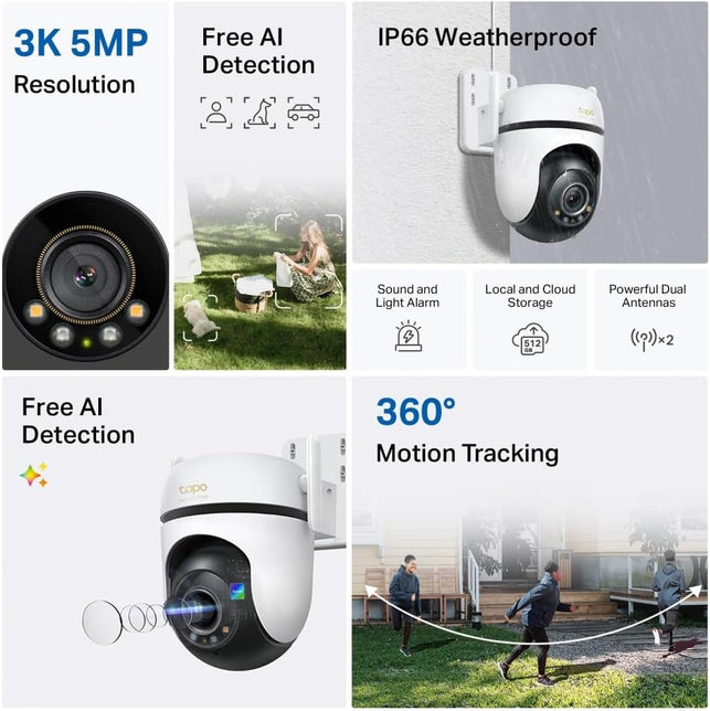 Tapo C530WS Outdoor Pan/Tilt 3K 5MP Security Cam, AI Detection, 2-Way Audio