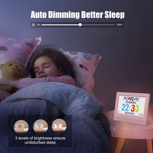 Kids Digital Alarm Clock Colorful, 7" Large LED Time Display Children'S Sleep Trainer, Eye-Caring Digital Clock for Girls Boys Bedrooms Bedside, 17 Alarm Clock Settings Easy to Use Kids Birthday Gift