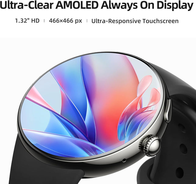 Parsonver AMOLED Smart Watch for Men Women, Always-On Display Fitness Tracker, Answer/Make Calls, 2 Quick-Release Bands, 120+ Sports Modes, Pedometer, Smartwatch for Android & Iphone, Black
