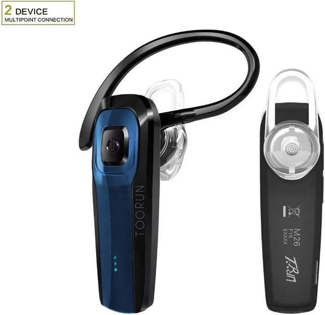 Bluetooth Earpiece, M26 Bluetooth Headset Handsfree V5.0 Wireless Earpiece Headphone with Noise Reduction and Microphone Compatible for Android Iphone Cell Phone Laptop - Blue