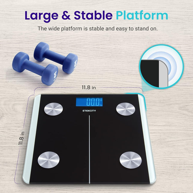Etekcity Smart Rechargeable Scale for Body Weight and Fat Percentage, Accurate Digital Bathroom Scale for Muscle, Accurate Weighing Machine for People Sync with Smartphone App, 400Lb