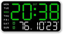 Voice Control Alarm LED Digital Clocks Temp Date Week Display Wall Clock 12/24H DST Brightness Setting 2 Alarms Clocks