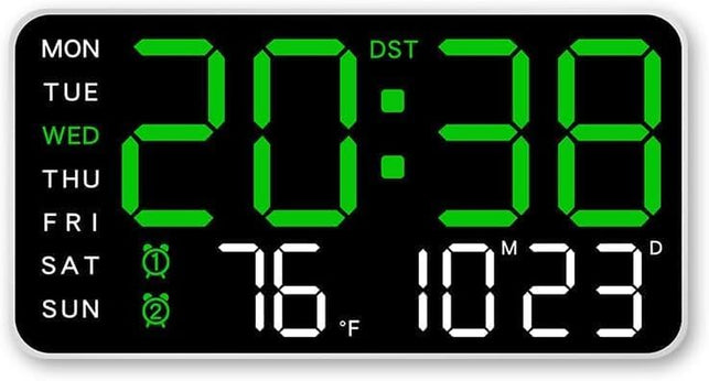 Voice Control Alarm LED Digital Clocks Temp Date Week Display Wall Clock 12/24H DST Brightness Setting 2 Alarms Clocks