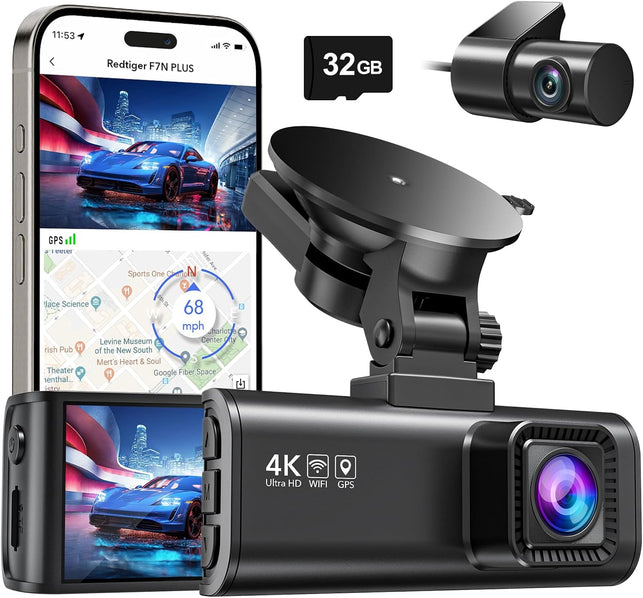 REDTIGER Dash Cam Front Rear Dash Camera 4K/2.5K Full HD Car Dashboard Recorder with 3.18” IPS Screen, Wi-Fi GPS Night Vision Loop Recording 170° Wide Angle WDR, Included 32GB Card