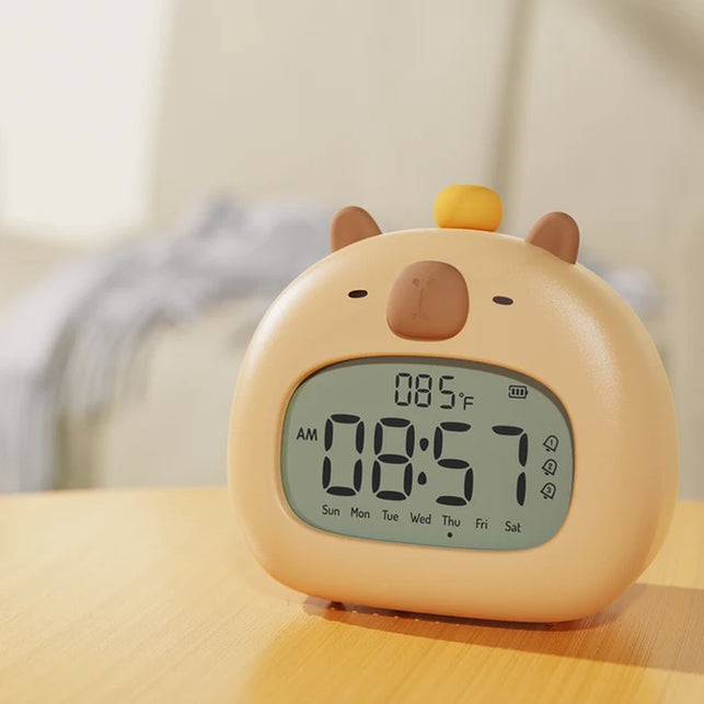 Bedside LED Clock Kids Alarm Clock Children'S Sleep Trainier Temperature Display with Rechargeable Control Digital Cute Capybara