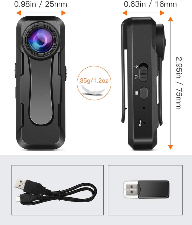 BOBLOV W1 Hidden Camera, True 1080P Small Body Camera, Personal Pocket Video Camera with Audio Loop Recording Time Stamps External Memory up to 128Gtwo Clips and Easy to Operation(With 64GB)