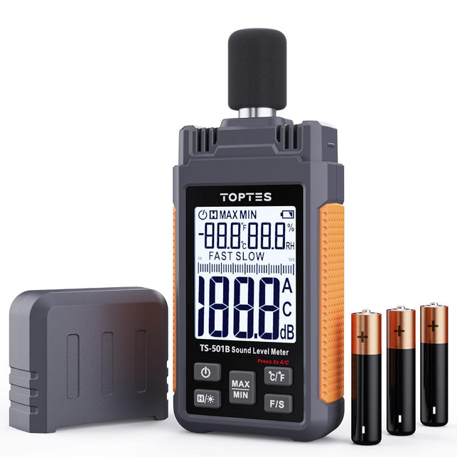 Decibel Meter, Toptes TS-501B Sound Level Meter with 2.25” Backlit LCD Screen, Portable SPL Tester with A/C Weighted, Range 30-130Db, MAX/MIN, Data Hold, Use for Home, Noisy Neighbor, Factory - Orange