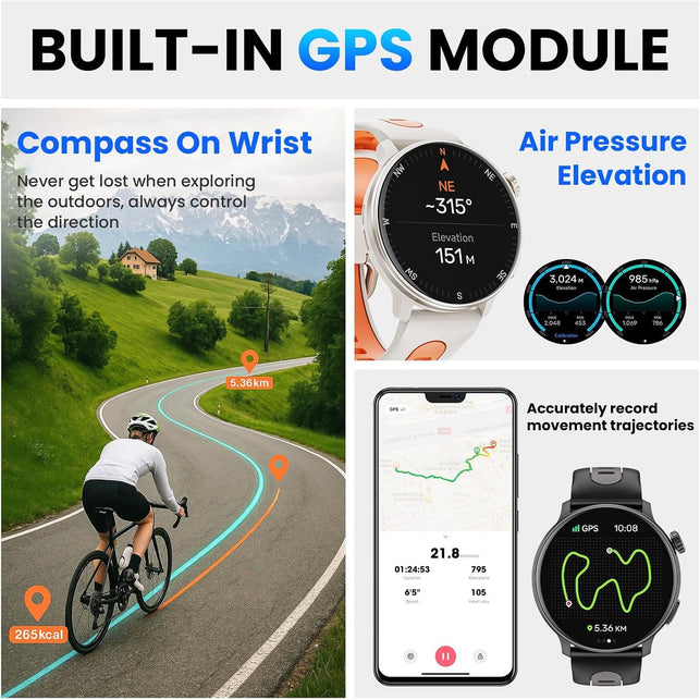 GPS Smart Watch for Men Women, 1.43'' AMOLED Smartwatch with Compass/Barometer/Altimeter
