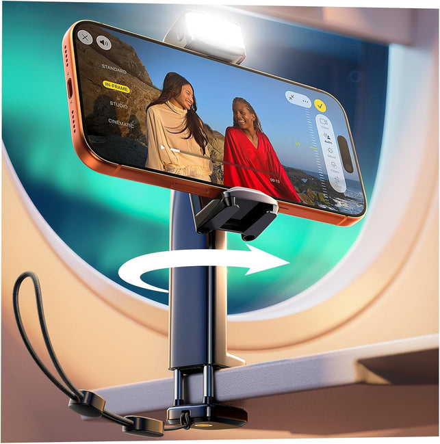 LISEN Airplane Travel Essentials Phone Holder Mount (LED) Cruise Ship Essentials 2026 Gadgets for Men Women Long Flight Travel Accessories Photographic Lighting Flash Tubes for Valentines Day Gifts