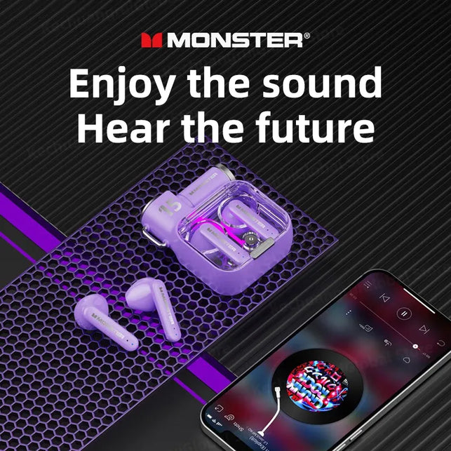 Original Monster XKT15 Wireless Bluetooth 5.3 Earphones TWS Gaming Earbuds RGB Flip Cover Design Headset Low Latency 2023 New