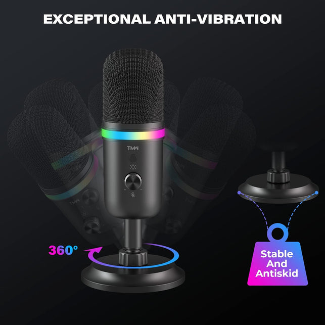 WMT USB Microphone - Condenser Gaming Microphone for Pc/Mac/Ps4/Ps5/Phone- Cardioid Mic with Brilliant RGB Lighting Headphone Output Volume Control, Mute Button, for Streaming Podcast Youtube Discord