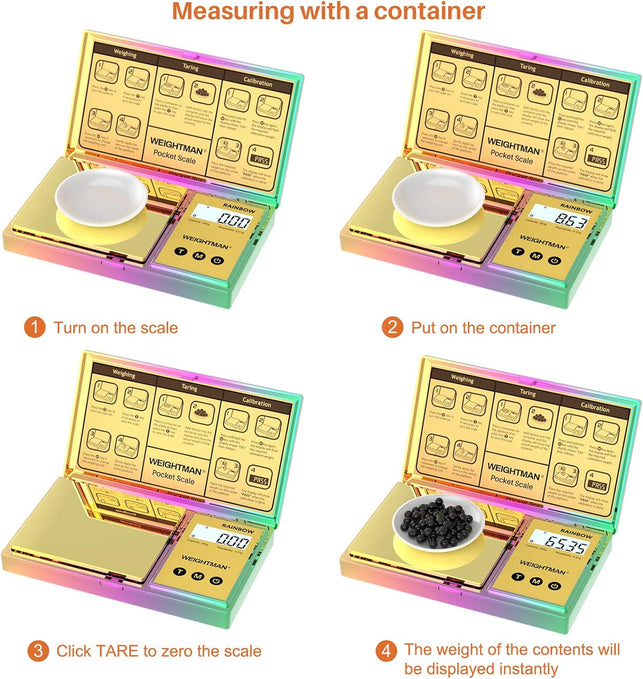 WEIGHTMAN Shiny Digital Gram Scale 200G X 0.01, Chrome Rainbow Mini Scale for Food Ounces and Grams, Iridescent Plating Pocket Scale, Small Jewelry Scale, Travel Scale, Backlit LCD, 6 Units