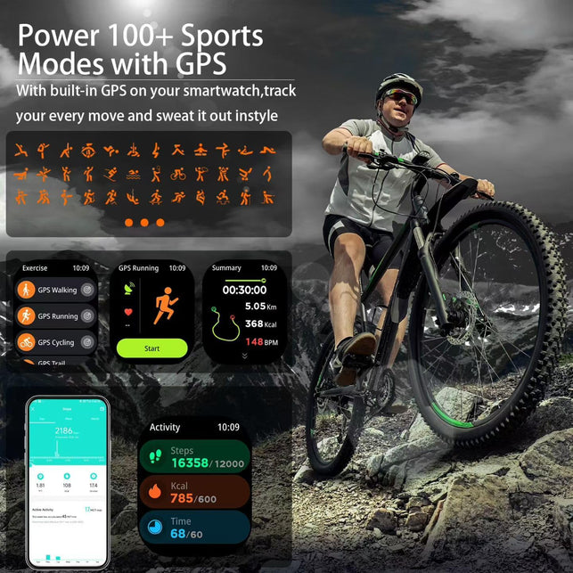 Bostbo Smart Watch [Answer/Make Calls] 2.01" TFT Screen,Smart Watch for Men Women,1Atm Waterproof,100+ Sport Modes,Built-In Gps,With Ios & Android