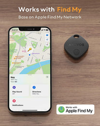 ATUVOS Luggage Tracker Tag 4 Pack, Bluetooth Tracker Works with Apple Find My (Ios Only), IP67 Waterproof, Replaceable Battery, Lost Mode, Smart Key Finder Item Locator for Bags, Keys, Suitcase; Black