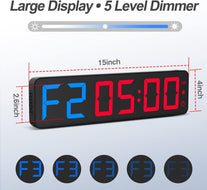 Gym Timer 15"Large LED Display Wall Clock | Gym Interval Workout | Count down & up | Stopwatch | Adjustable Buzzer Volume | Upgraded Remote | Digital Timer for Fitness Home Garage Boxing Outdoor Sport