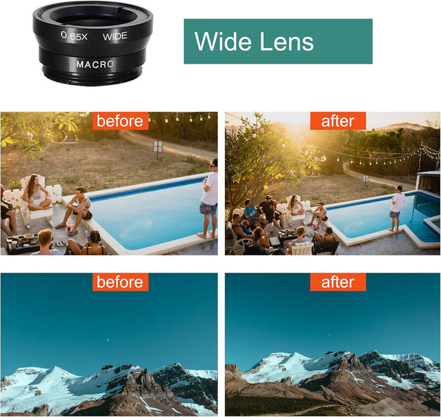 Ailun iPhone Lens,3 in 1 Clip On 180 Degree Fish Eye Lens+0.65X Wide Angle+10X Macro Lens,Universal HD Camera Lens Kit for iPhone 7/6s/6s Plus/6/SE/5/