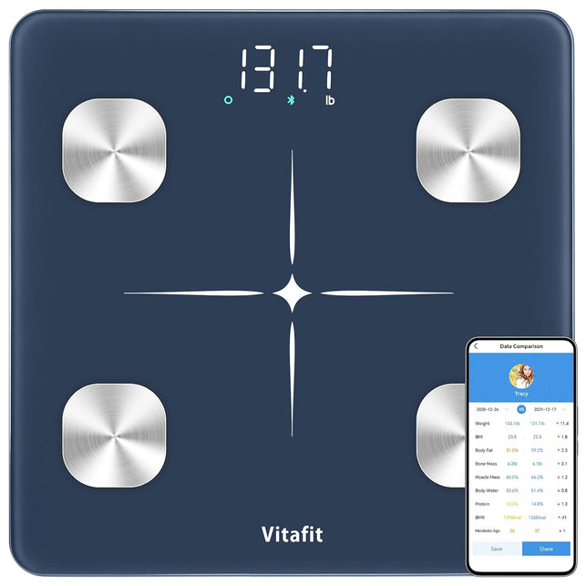 Vitafit Smart Weight Scale, High Precision Assured by Scale Body Weight Professional Factory since 2001, Free App Sync 13 Body Composition with BMI and Fat, Blue