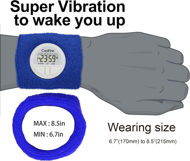 Coolfire Vibrating Alarm Clock - Silent Alarm Wristband Vibrating Alarm Watch. Silent Wrist Shock Alarm Clock. Vibration Alarm Bracelet Deep Sleeper & Vibrate Alarm
