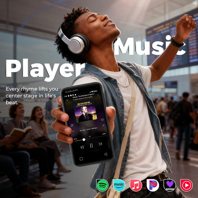 96GB MP3 Player with Bluetooth 5.0 and Wifi, Music Player with Spotify, Audible, Pandora, Libby, Spotify Kids, 4" Touchscreen Android MP4 Player with Hifi Sound, FM Radio (Glossy Black)