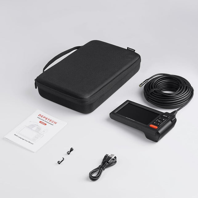 DEPSTECH 50Ft Sewer Camera, 1080P HD Triple Lens Borescope, 5" IPS Screen Endoscope with Light, IP67 Waterproof Plumbing Drain Pipe Snake Inspection Camera with 32G Card, Carry Case