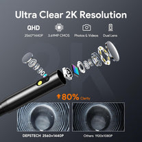 DEPSTECH 2K Endoscope Camera with Light: 2560P QHD Dual Lens Inspection Borescope with 16.5FT Snake Cable for Iphone & Android, Industrial Scope Automotive Tools for Sewer, HVAC, Plumbing, Mechanic