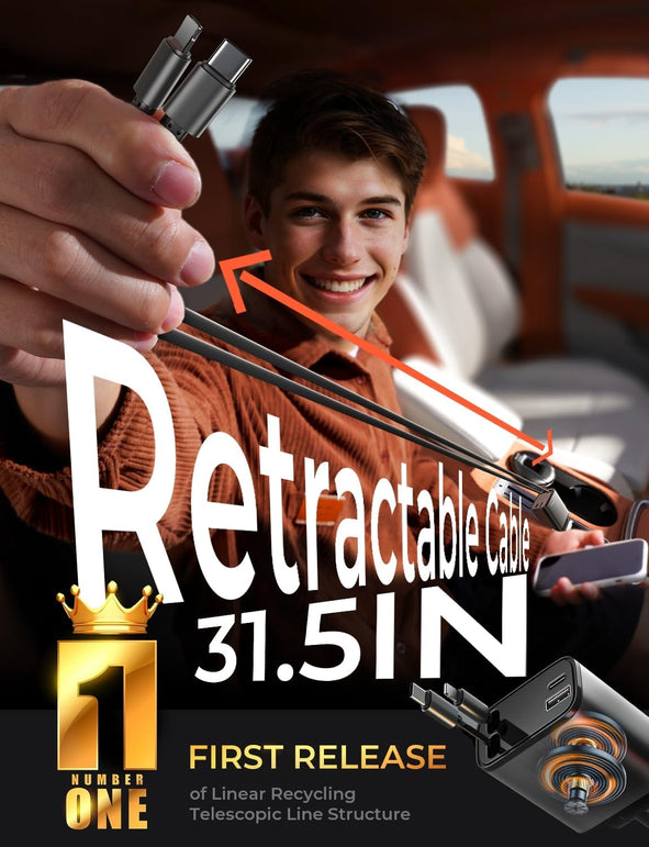 LISEN Retractable Car Charger, for Valentines Day Gifts for Him Her, 69W Cars Adapter USB C Fast Charger for Iphone 17 16 14, Car Accessories Gadgets for Men, Anniversary Birthday Gifts for Men Women