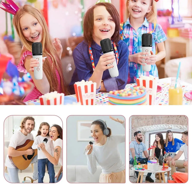 Portable Wireless Dual Microphone Karaoke Machine Bluetooth PA Speaker KTV DSP System HIFI Stereo Sound RGB Colorful LED Lights