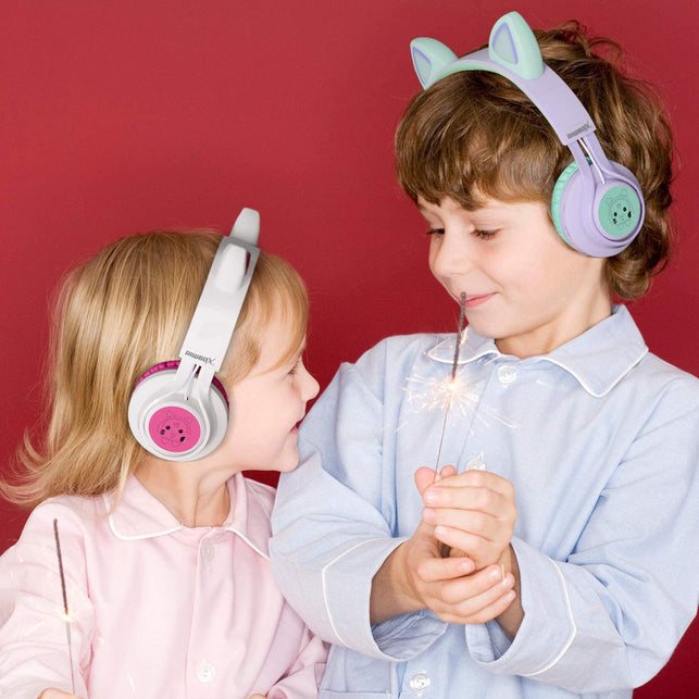 Riwbox CT-7 Cat Ear Bluetooth Headphones, LED Light up Bluetooth Wireless over Ear Headphones with Microphone and Volume Control for Travel/School/Smartphones/Laptop/Pc/Tv