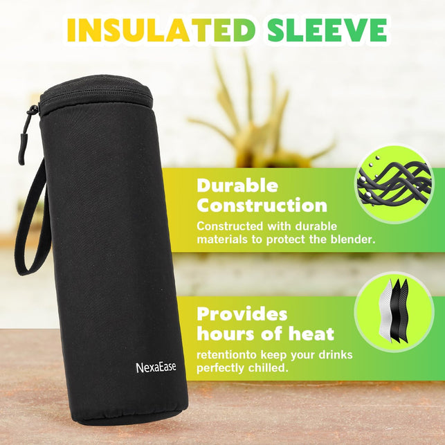 Portable Blender Personal Juicer with Insulated Sleeve for Shakes and Smoothies - 21 Oz Mini Blender Cup with 6 Blades, Travel Lid, USB Rechargeable - Small Blender for Kitchen, Travel, Office, Gym