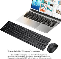 Wireless Keyboard and Mouse Combo, 2.4G Silent Cordless Keyboard Mouse Combo for Windows Chrome Laptop Computer PC Desktop, 106 Keys Full Size with Number Pad, 1600 DPI Optical Mouse (Black)