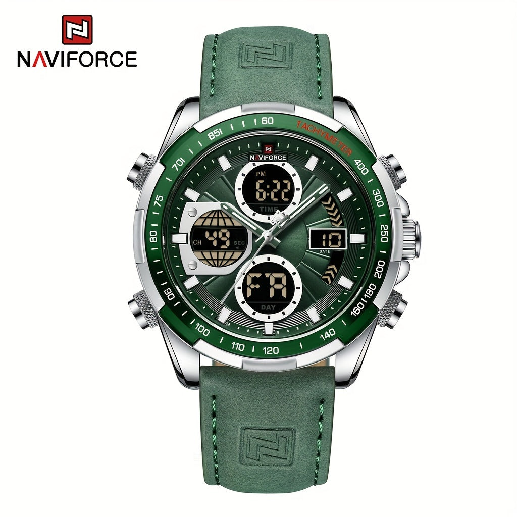NAVIFORCE Multifunctional Electronic Men's Watch Genuine Leather Strap ...