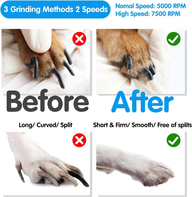 VIWIK Dog Nail Grinder, 2-Speed Rechargeable Dog Nail Trimmers for Large Medium & Small Dogs, Upgrade Professional Electric Pet Paws Grooming, Quiet Puppy Grooming Tool, for Dogs Cats