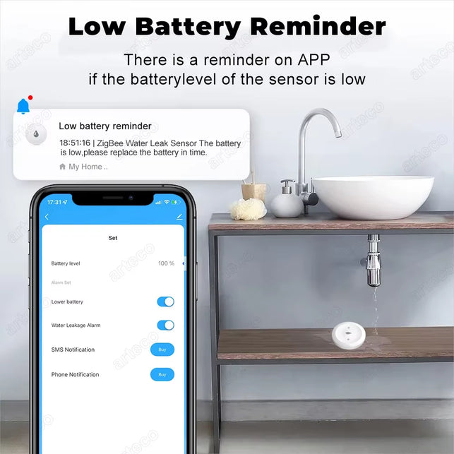 TUYA Zigbee Water Leak Detector Water Flood Sensor Smart Life APP Remote Monitoring Flood Alarm Overflow Security Protection