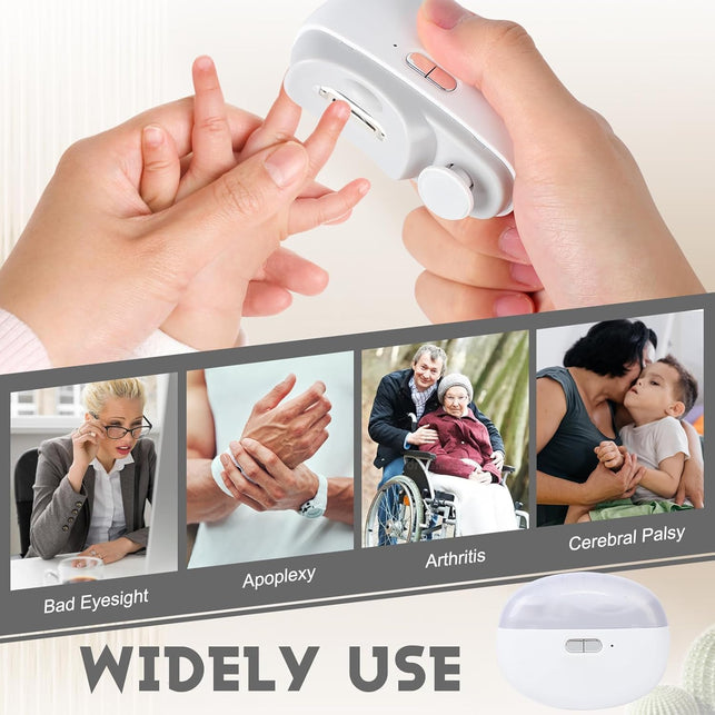 Electric Automatic Nail Clipper with Light & 2 Speeds,Fingernail Cutter and File 2 in 1 Design, USB Rechargeable Safety Fingernail Trimmer for Baby, Kids, Seniors and Adult (White)
