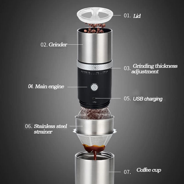 Electric Conical Burr Coffee Grinder Battery Portable Cordless Rechargeable Espresso Coffee Bean Grinder Travel Coffee Maker with 15 Fine to Coarse Grind Settings for Home Use (Black)