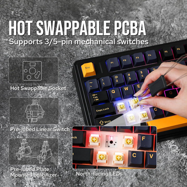 EPOMAKER X Aula F75 Gasket Mechanical Keyboard, 75% Wireless Hot Swappable Gaming Keyboard with Five-Layer Padding&Knob, Bt/2.4Ghz/Usb-C, RGB (Black, LEOBOG Reaper Switch)