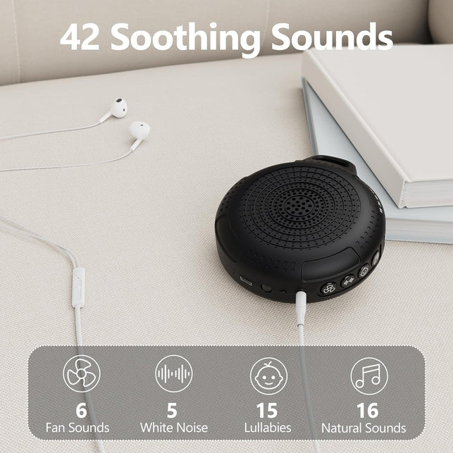 White Noise Machine, Portable Sound Machine for Baby Sleeping with Night Light, Small Travel Noise Machine, 42 Soothing Sounds, 8 Adjustable Volume, Atuo-Off Timer, Memory Function, Child Lock
