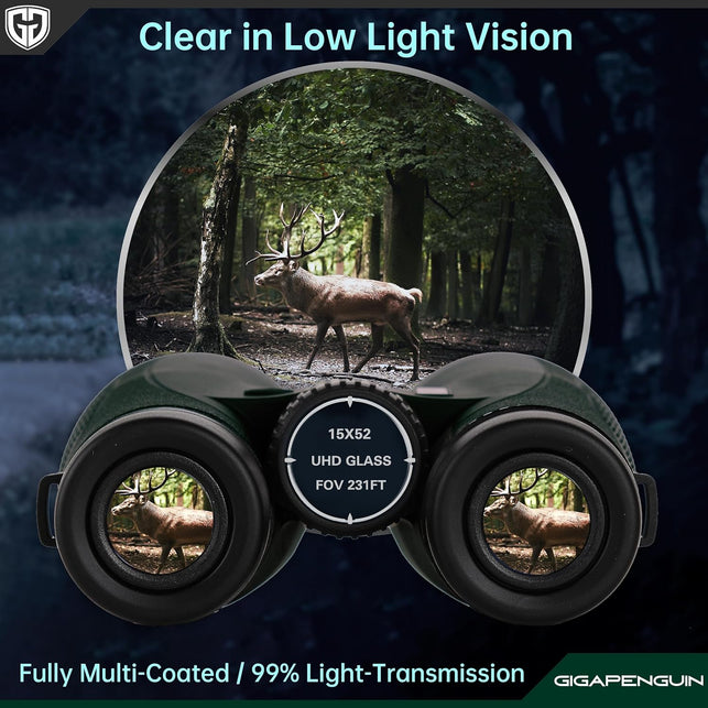 15X52 HD Binoculars for Adults High Powered with Upgraded Phone Adapter - Large View Binoculars with Clear Low Light Vision - Lightweight Waterproof Binoculars for Bird Watching Hunting Stargazing