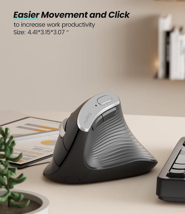 Nulea M510 Vertical Mouse Wireless, Ergonomic Mouse for Comfy Tracking, 3 Adjustable DPI (800-1200-1600), 2.4G Wireless Vertical Mouse with 6 Buttons, Compatible with Windows, Mac OS, Laptop, PC, Grey