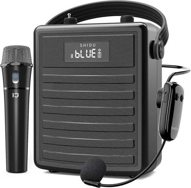 SHIDU 40W Voice Amplifier with Wireless Microphone, Portable PA System with Wireless Headset Mic & Speaker, 40W Loudly Bluetooth Portable Microphone and Speaker for Teacher, Meeting, Speech Events