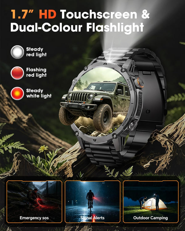 GPS Smart Watch for Men, 100-Day Battery, Bluetooth Call with Flashlight
