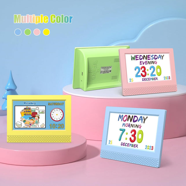 Kids Digital Alarm Clock Colorful, 7" Large LED Time Display Children'S Sleep Trainer, Eye-Caring Digital Clock for Girls Boys Bedrooms Bedside, 17 Alarm Clock Settings Easy to Use Kids Birthday Gift